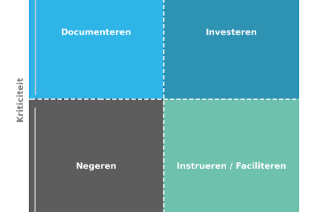 matrix met 4 vakken, assen complexiteit en kriticiteit