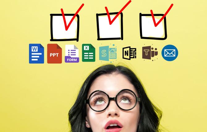 iemand kijkt met angst naar alle microsoft logo's